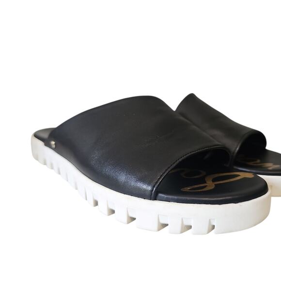 Sam Edelman Leia Sandals Leather Womens 8 Black Slip On Open Toe Comfort - Picture 3 of 11